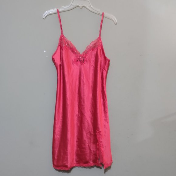 Victoria's Secret Other - Victorias Secret Satin Pink Lace Slipdress Chemise Lingerie